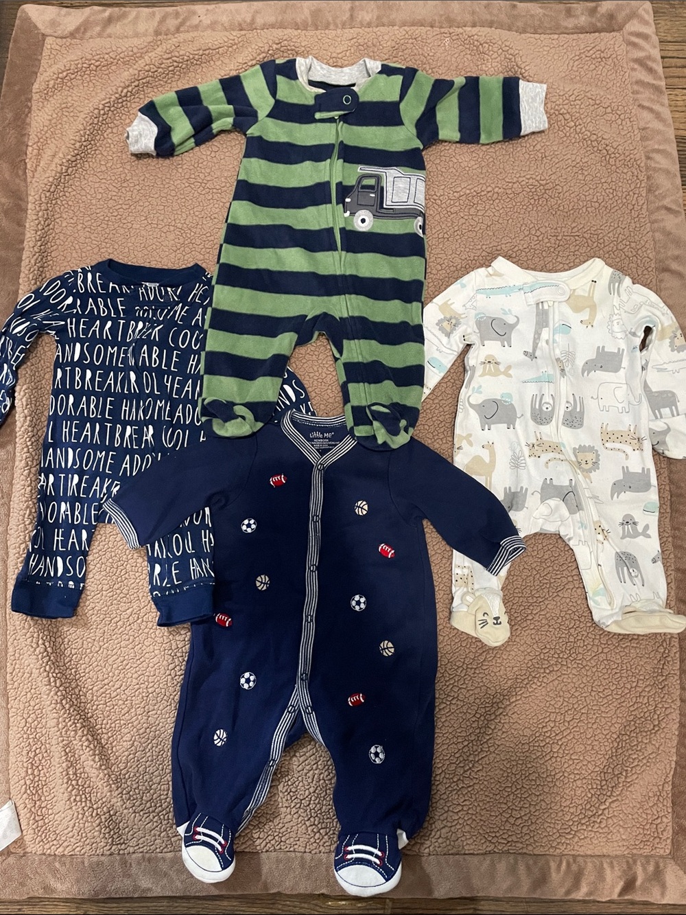 Baby Boys' Green & Navy Striped Truck One-Piece Sleeper - Picture 1 of 1